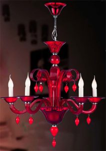 Attractive red glass chandelier ceiling light with looping arms