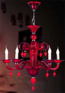 Attractive red glass chandelier ceiling light with looping arms Attractive red glass chandelier ceiling light with looping arms